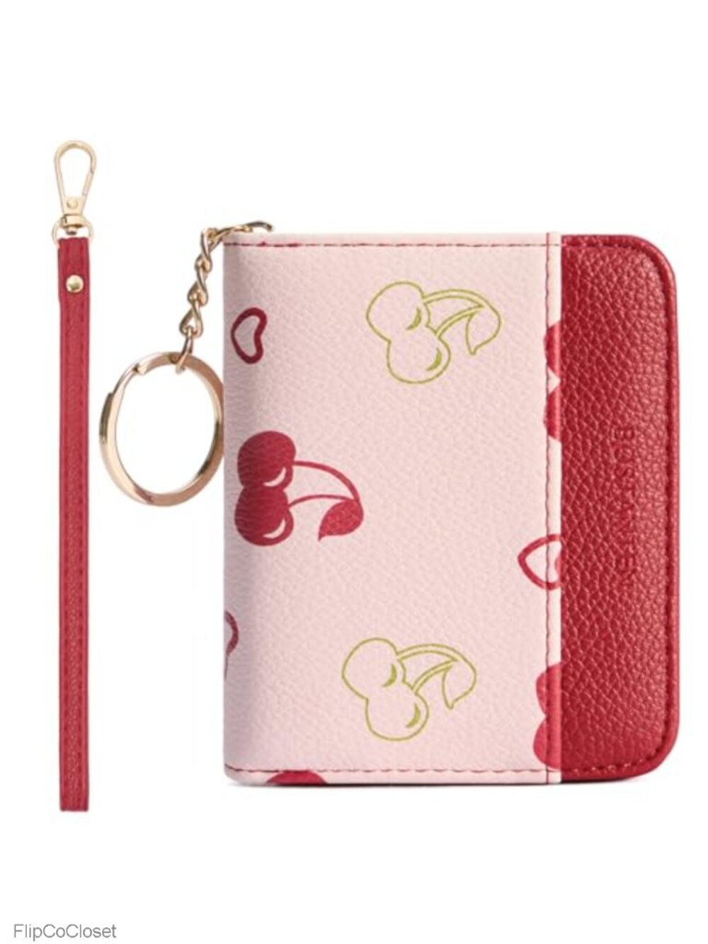 Faux Leather RFID Blocking Compact Card Holder Wallet with Keychain Wristlet